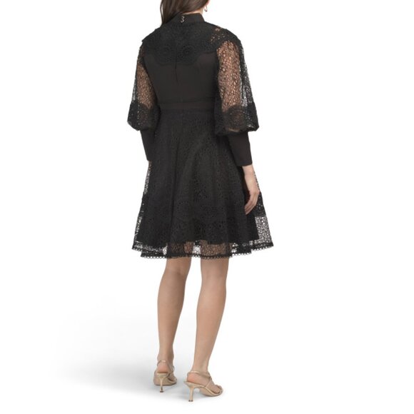 DALIA MACPHEE Black Long Sleeve Lace Trim Dress - Picture 2 of 2